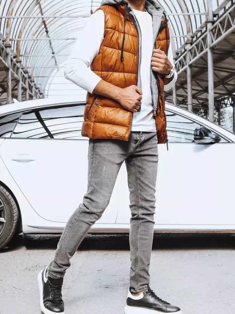 Kamizelki Męskie>Dstreet Kamizelka męska kamelowa TX4136