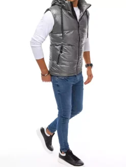 Kamizelki Męskie|Kurtki Męskie>Dstreet Kamizelka męska srebrna TX3918