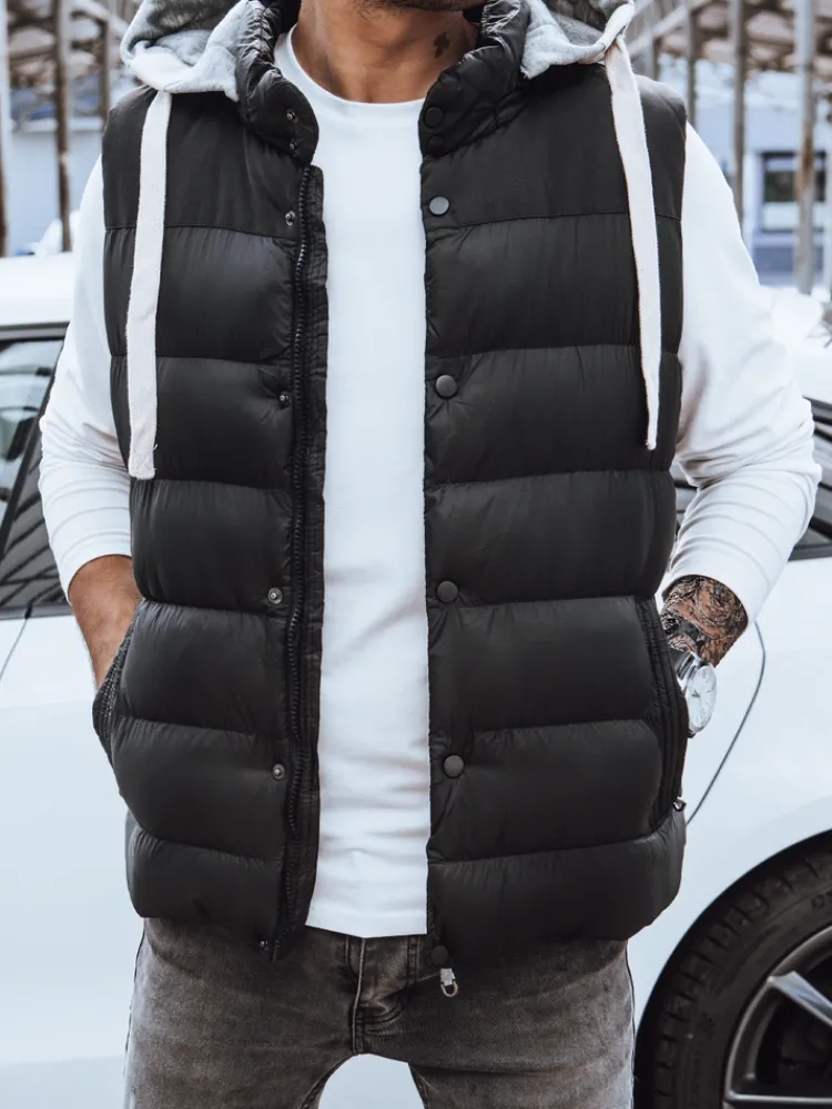 Kamizelki Męskie>Dstreet Kamizelka męska z kapturem czarna TX3936z