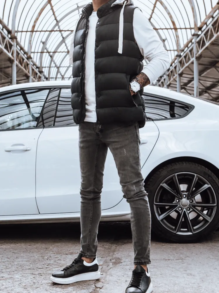 Kamizelki Męskie>Dstreet Kamizelka męska z kapturem czarna TX3936z