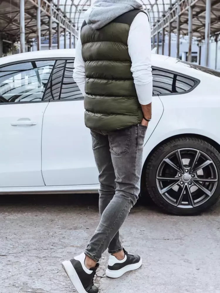 Kamizelki Męskie>Dstreet Kamizelka męska z kapturem zielona TX3935z