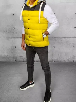 Kamizelki Męskie>Dstreet Kamizelka męska z kapturem żółta TX4321