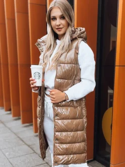 Kamizelki Damskie>Dstreet Kamizelka pikowana damska GANTINI kamelowa TY3741