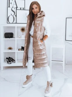 Kamizelki Damskie>Dstreet Kamizelka pikowana damska GANTINI kamelowa TY2021