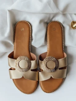 Klapki>Dstreet Klapki damskie AMENZA złote ZY0981