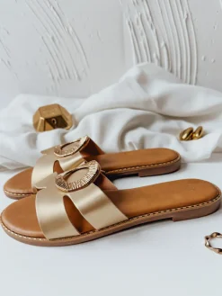 Klapki>Dstreet Klapki damskie AMENZA złote ZY0981