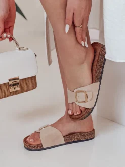 Klapki>Dstreet Klapki damskie na korku KORKISTI khaki ZY0914