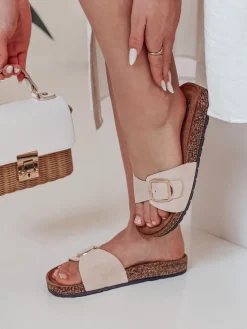 Klapki>Dstreet Klapki damskie na korku KORKISTI beżowe ZY0915