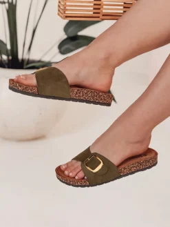 Klapki>Dstreet Klapki damskie na korku KORKISTI zielone ZY0913