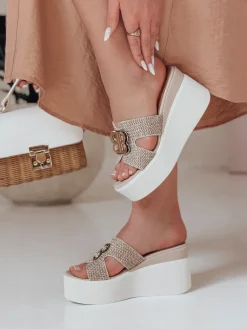 Klapki>Dstreet Klapki damskie na platformie PLATSIMA beżowe ZY0759