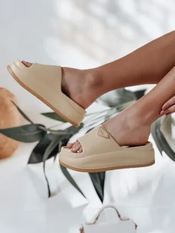 Klapki>Dstreet Klapki damskie na platformie SUN STEPS khaki ZY0847