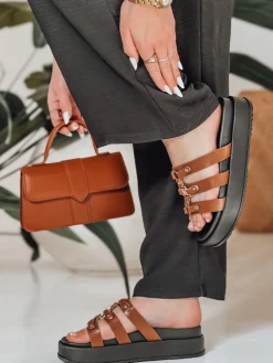 Klapki>Dstreet Klapki damskie na platformie PLATOFI kamelowe ZY0880