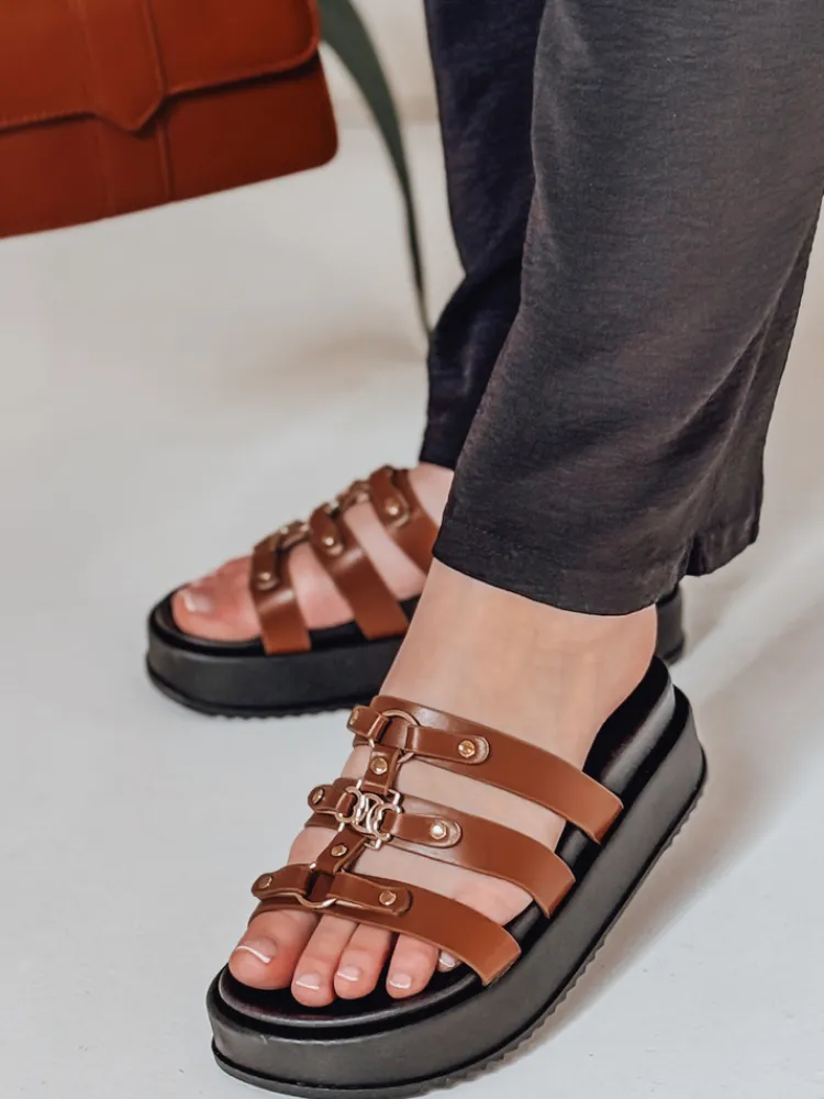 Klapki>Dstreet Klapki damskie na platformie PLATOFI kamelowe ZY0880