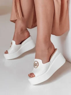 Klapki>Dstreet Klapki damskie na platformie KLASSINA białe ZY0760