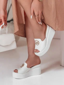 Klapki>Dstreet Klapki damskie na platformie KLASSINA białe ZY0760