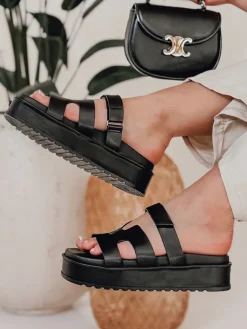 Klapki>Dstreet Klapki damskie na rzepy PLATFOR czarne ZY0867