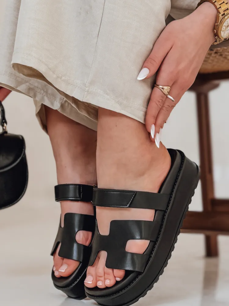 Klapki>Dstreet Klapki damskie na rzepy PLATFOR czarne ZY0867