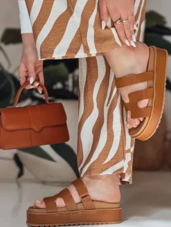 Klapki>Dstreet Klapki damskie na rzepy PLATFOR kamelowe ZY0868