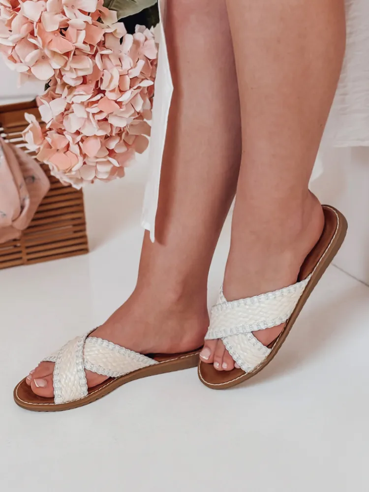 Klapki>Dstreet Klapki damskie słomkowe SOLINIA białe ZY0925