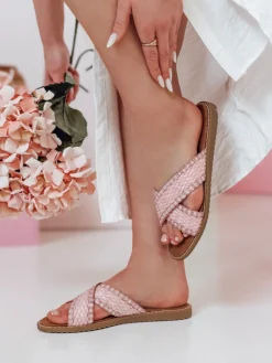 Klapki>Dstreet Klapki damskie słomkowe SOLINIA różowe ZY0924