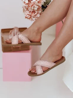 Klapki>Dstreet Klapki damskie słomkowe SOLINIA różowe ZY0924