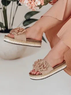 Klapki>Dstreet Klapki damskie z kwiatem KWIATARIS khaki ZY0910