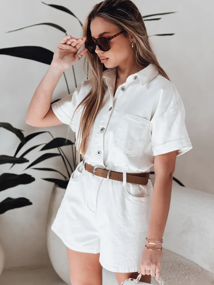 Kombinezony Damskie>Dstreet Kombinezon krótki jeansowy DINOZIA biały EY2589