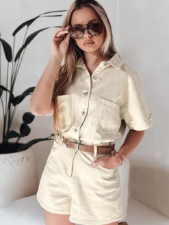 Kombinezony Damskie>Dstreet Kombinezon krótki jeansowy URBANSET beżowy EY2590