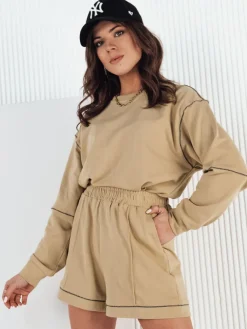 Komplety Dresowe Damskie>Dstreet Komplet damski dresowy PULGAR beżowy AY1012