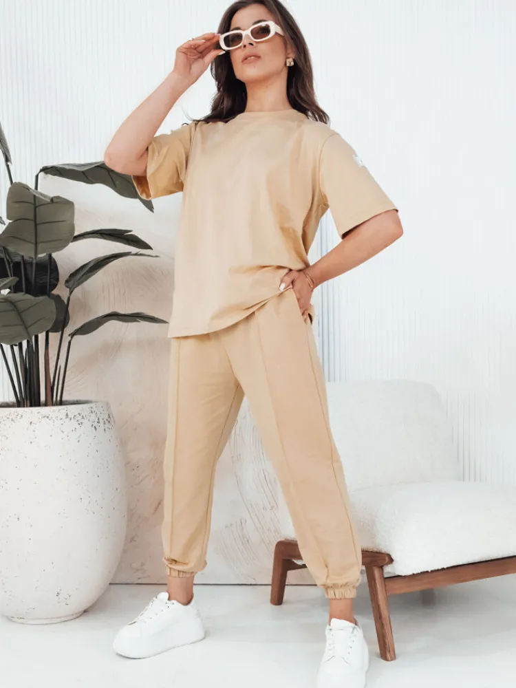 Komplety Dresowe Damskie>Dstreet Komplet damski dresowy RIZNA beżowy AY1035