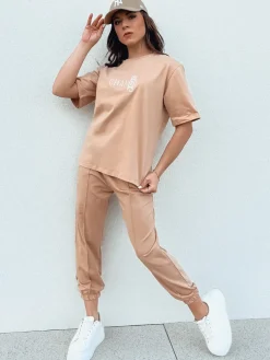 Komplety Dresowe Damskie>Dstreet Komplet damski dresowy ZIMELAN beżowy AY1030