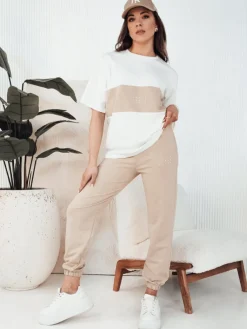 Komplety Dresowe Damskie>Dstreet Komplet damski GLORS beżowo-biały AY1046