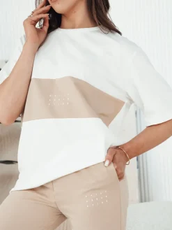 Komplety Dresowe Damskie>Dstreet Komplet damski GLORS beżowo-biały AY1046