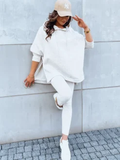 Komplety Dresowe Damskie>Dstreet Komplet damski legginsy i bluza LUNAR LUXE janosbeżowy AY0890