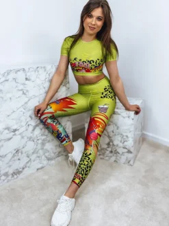 Komplety Damskie|Komplety Dresowe Damskie>Dstreet Komplet damski sportowy LEOPARD neonowy zielony AY0658