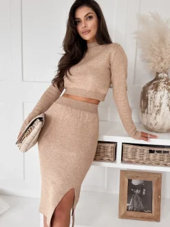 Komplety Damskie>Dstreet Komplet damski 2w1 ALLURE kamelowy AY0962