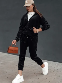 Komplety Dresowe Damskie>Dstreet Komplet damski welurowy rozpinany VELCOMFY czarny AY1075