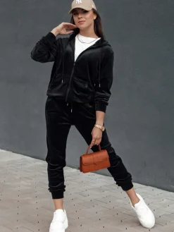 Komplety Dresowe Damskie>Dstreet Komplet damski welurowy rozpinany VELCOMFY czarny AY1075