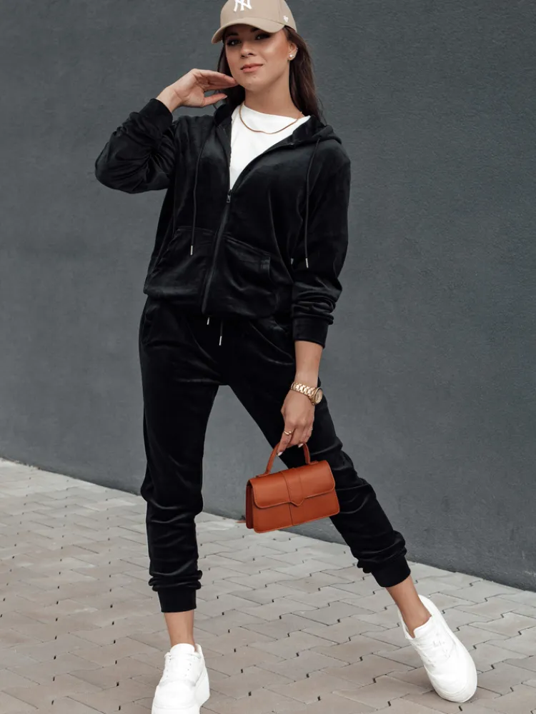 Komplety Dresowe Damskie>Dstreet Komplet damski welurowy rozpinany VELCOMFY czarny AY1075