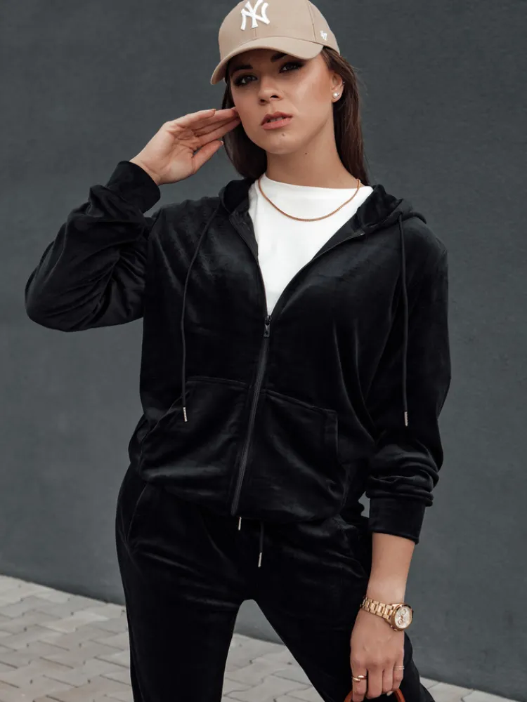 Komplety Dresowe Damskie>Dstreet Komplet damski welurowy rozpinany VELCOMFY czarny AY1075