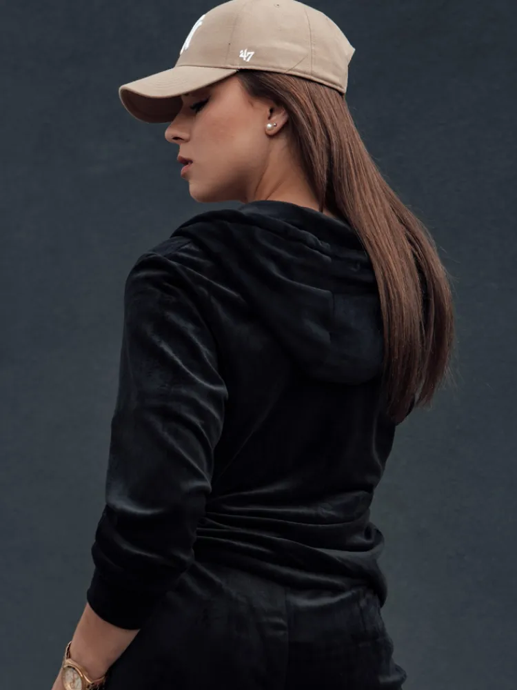 Komplety Dresowe Damskie>Dstreet Komplet damski welurowy rozpinany VELCOMFY czarny AY1075