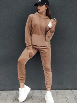 Komplety Dresowe Damskie>Dstreet Komplet damski welurowy RELAX FIT jasnobrązowy AY1070