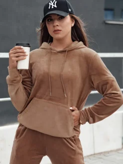 Komplety Dresowe Damskie>Dstreet Komplet damski welurowy RELAX FIT jasnobrązowy AY1070