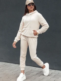 Komplety Dresowe Damskie>Dstreet Komplet damski welurowy RELAX FIT ecru AY1066