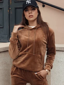 Komplety Dresowe Damskie>Dstreet Komplet damski welurowy RELAX FIT brązowy AY1065