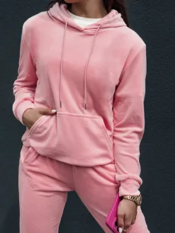 Komplety Dresowe Damskie>Dstreet Komplet damski welurowy RELAX FIT różowy AY1069