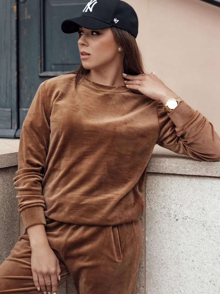Komplety Dresowe Damskie>Dstreet Komplet damski welurowy URBANVELVET brązowy AY1062