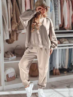 Komplety Dresowe Damskie>Dstreet Komplet dresowy damski masełko oversizowy DRESIS mokka AY1130