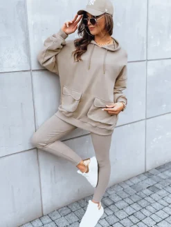 Komplety Dresowe Damskie>Dstreet Komplet dresowy damski MATTHEW beżowy AY0914