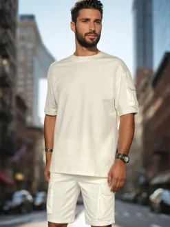 Komplety Dresowe Męskie>Dstreet Komplet męski basic biały AX0798